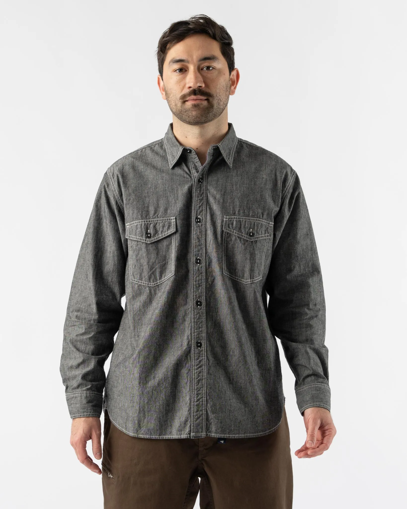 Pilgrim Surf   Supply Rucker Chambray Shirt in Black