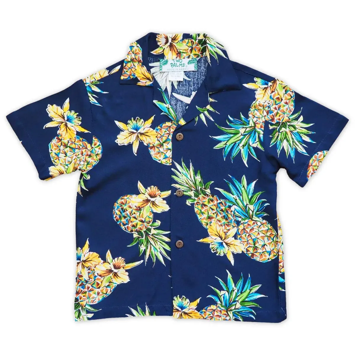 pineapple navy blue hawaiian boy shirt
