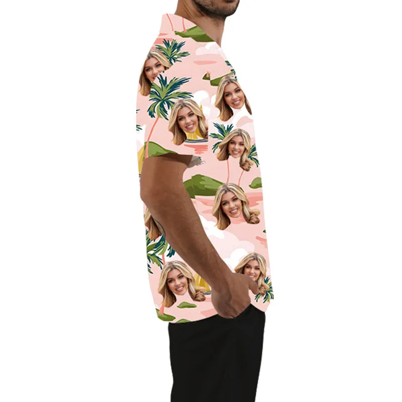 Pink Custom Shirt Personalized Face Photo Shirt Breathable Summer Vacation Outfit Valentine's Day Top Gift