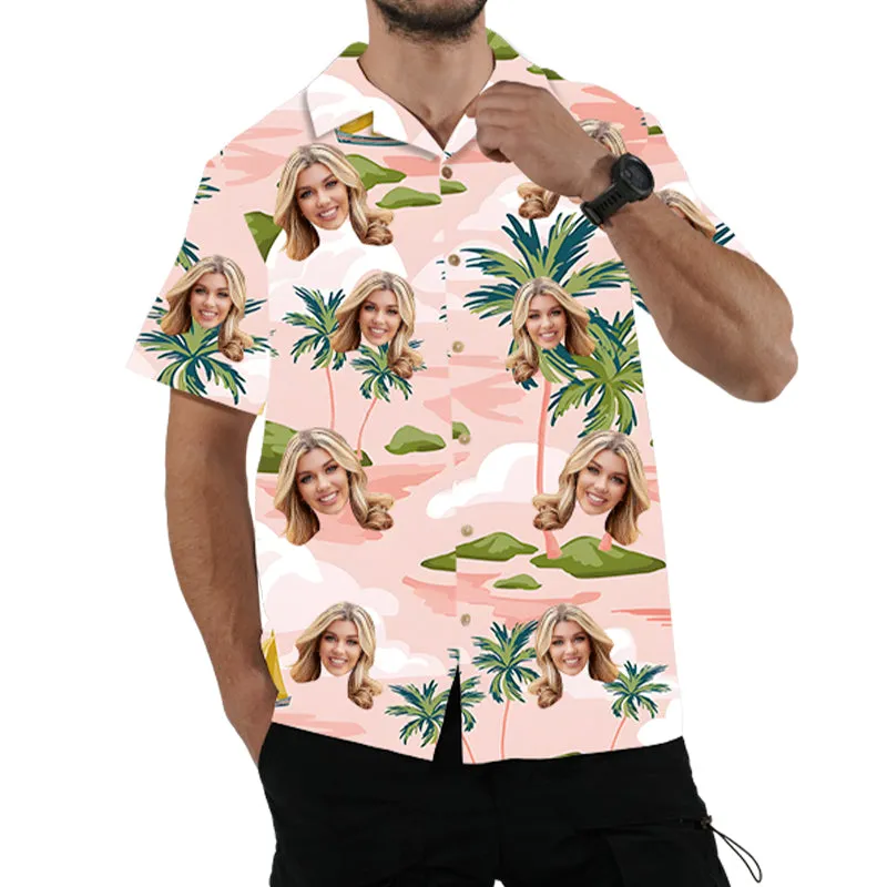 Pink Custom Shirt Personalized Face Photo Shirt Breathable Summer Vacation Outfit Valentine's Day Top Gift