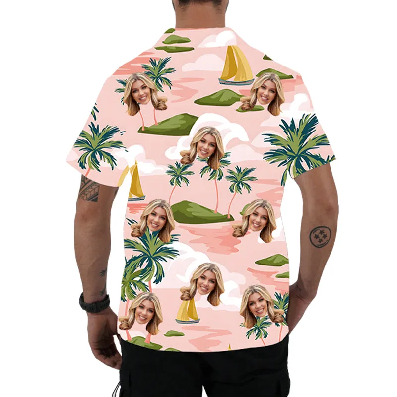 Pink Custom Shirt Personalized Face Photo Shirt Breathable Summer Vacation Outfit Valentine's Day Top Gift