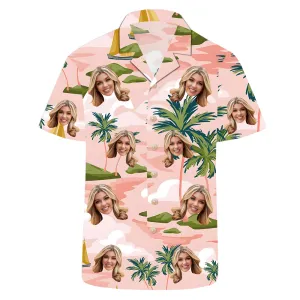Pink Custom Shirt Personalized Face Photo Shirt Breathable Summer Vacation Outfit Valentine's Day Top Gift