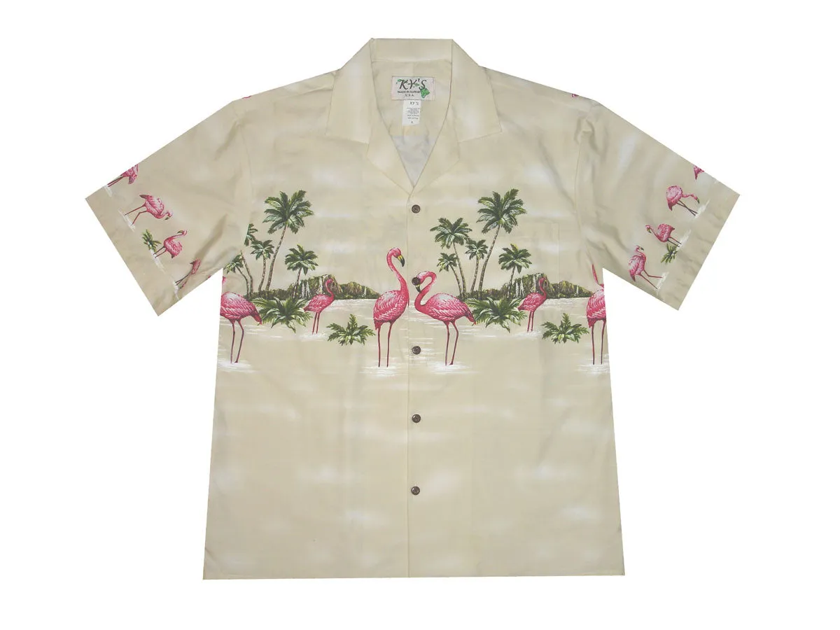 Pink Flamingo Island Cotton Aloha Shirt