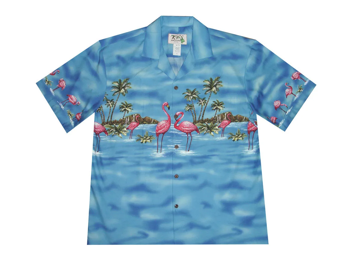 Pink Flamingo Island Cotton Aloha Shirt