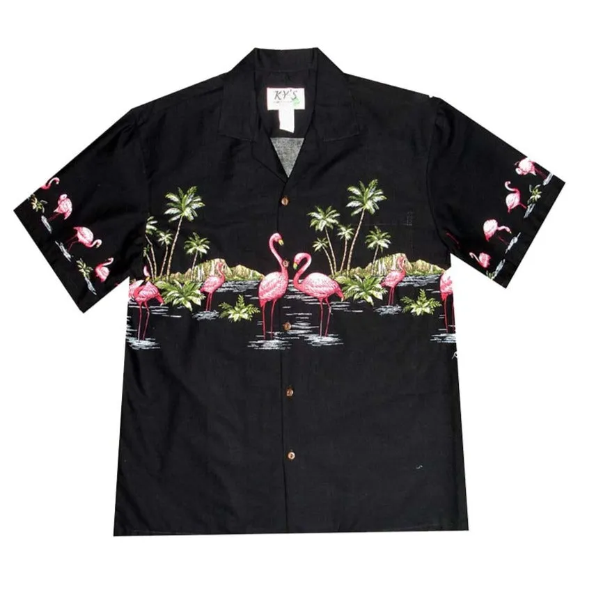 Pink Flamingo Island Cotton Aloha Shirt