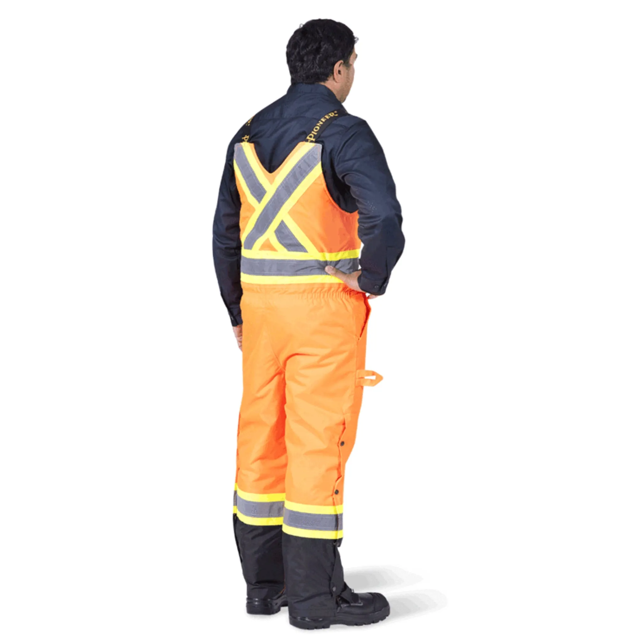 Pioneer Men's Hi Vis Insulated Bib Overalls, CSA Certified, 300D Oxford Poly, Waterproof, Quilted Lining, Reflective Tape, Safety Gear | Sizes XXS-5XL