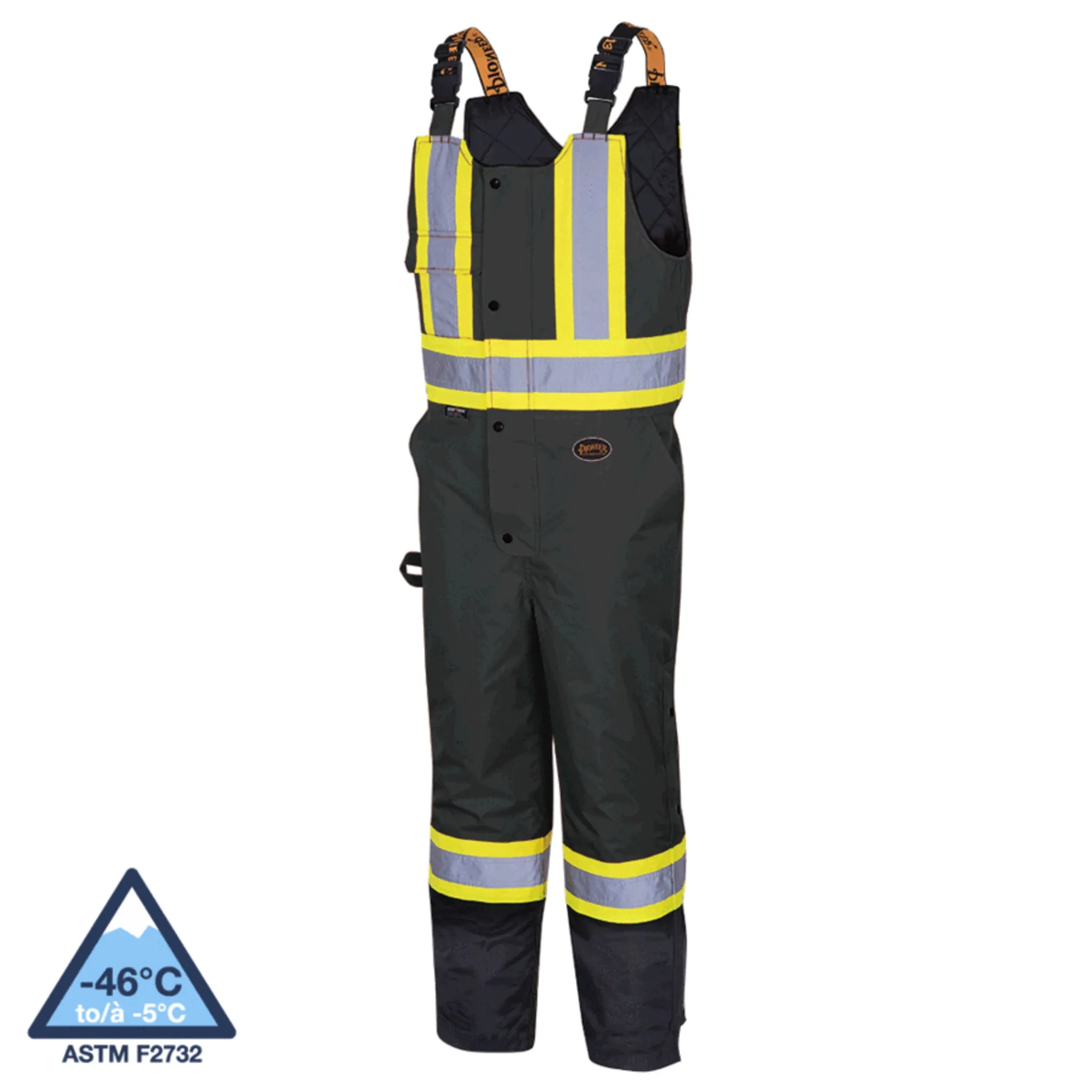 Pioneer Men's Hi Vis Insulated Bib Overalls, CSA Certified, 300D Oxford Poly, Waterproof, Quilted Lining, Reflective Tape, Safety Gear | Sizes XXS-5XL