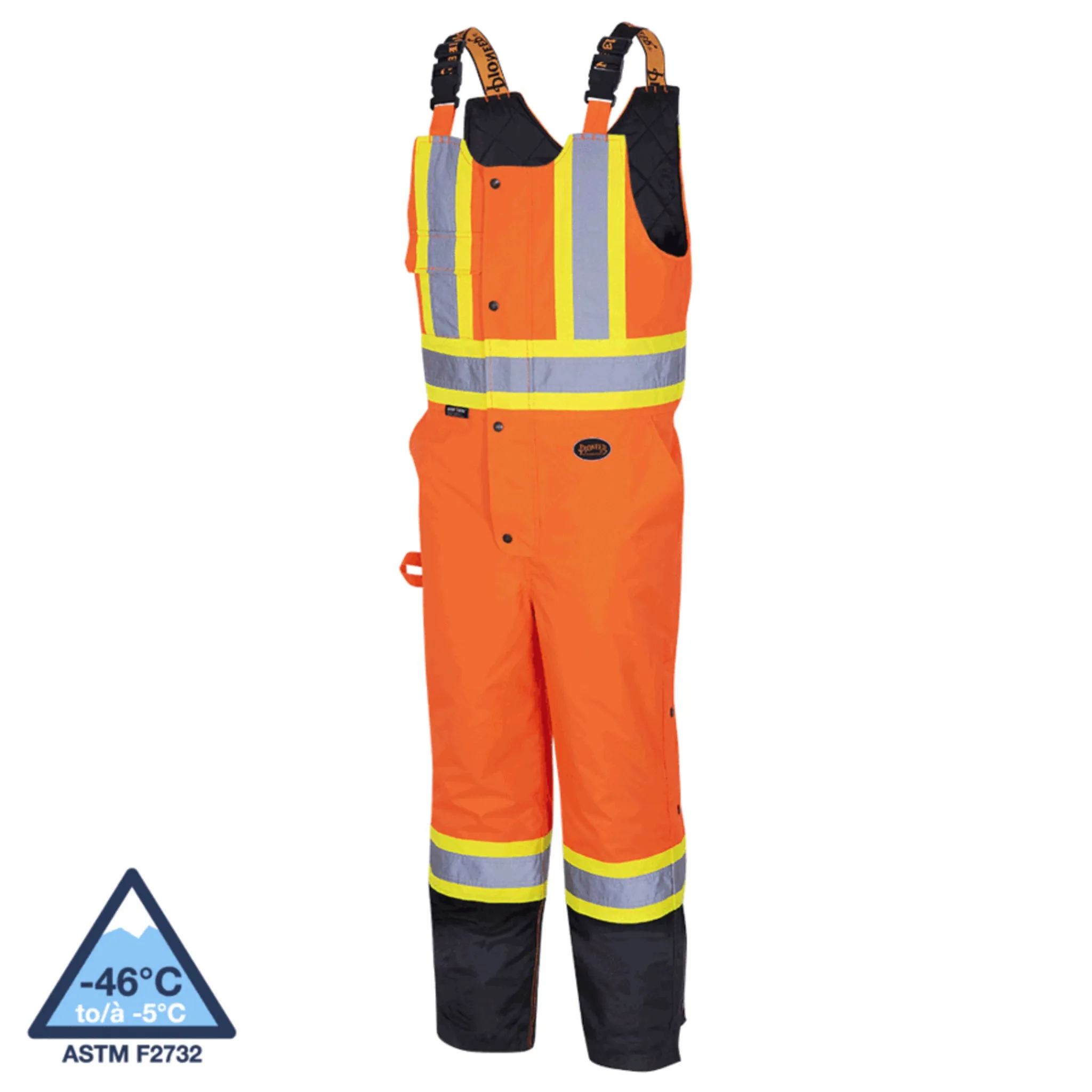Pioneer Men's Hi Vis Insulated Bib Overalls, CSA Certified, 300D Oxford Poly, Waterproof, Quilted Lining, Reflective Tape, Safety Gear | Sizes XXS-5XL