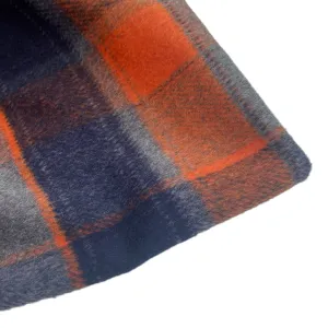 Plaid Coating Wool Blend - Orange/Blue/Grey