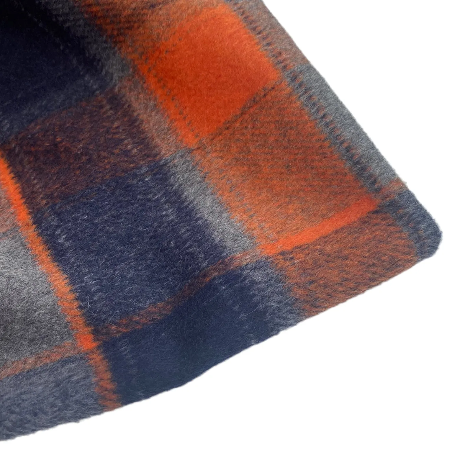 Plaid Coating Wool Blend - Orange/Blue/Grey