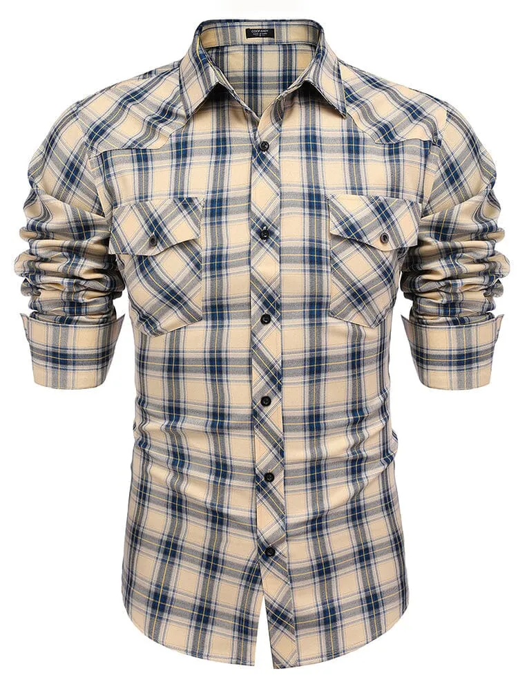 Plaid Long Sleeve Casual Shirt with Pockets (US Only)