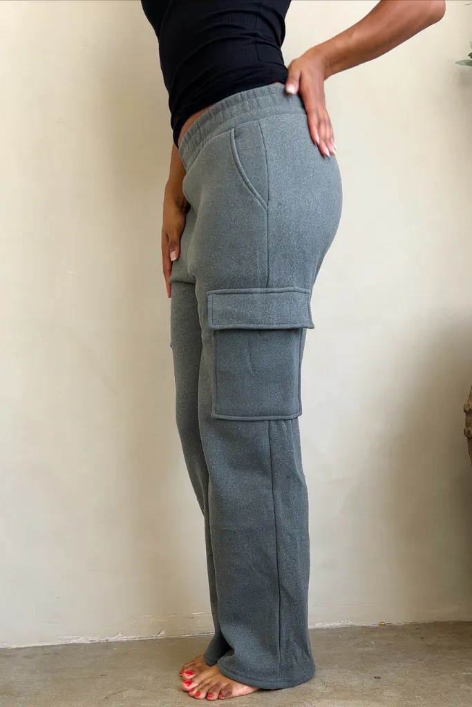 Plush Lounge Cargo Sweatpants  - Grey