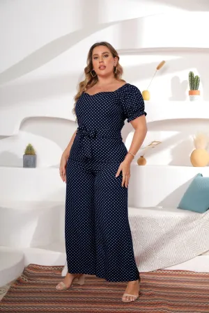 Polka Dot Print One Shoulder Wide Leg Jumpsuit
