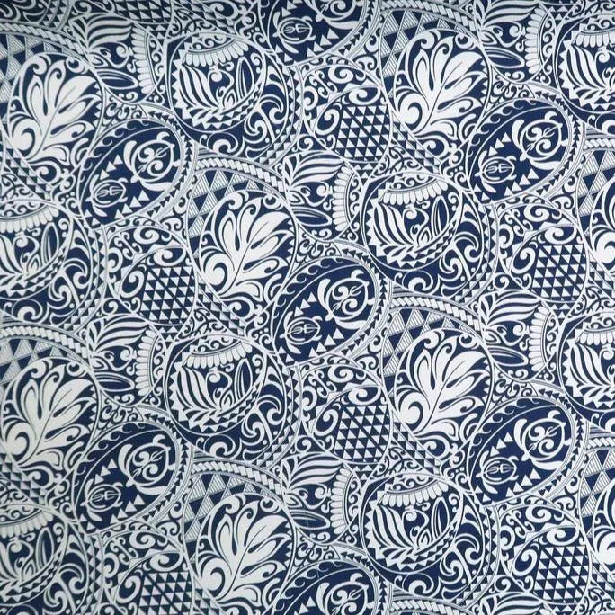 Polynesian Tribal Tapa Turtle Print 100%  Cotton - Navy