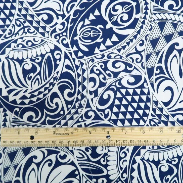 Polynesian Tribal Tapa Turtle Print 100%  Cotton - Navy