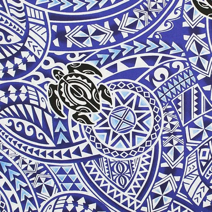 Polynesian Tribal Turtle Print Fabric- Blue
