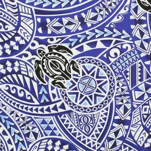 Polynesian Tribal Turtle Print Fabric- Blue