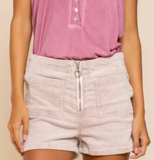 Powder Pink Colored Corduroy Mini High Waist Shorts