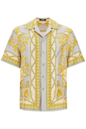 'printed silk bowling shirt from the gods' collection 1003926 1A11391 CONCRETE MID BONE GOLD