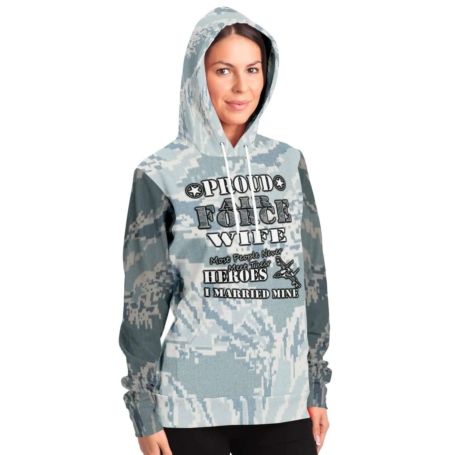 Proud Air Force Wife, I Married My Hero Premium Pullover Hoodie Gray Camo