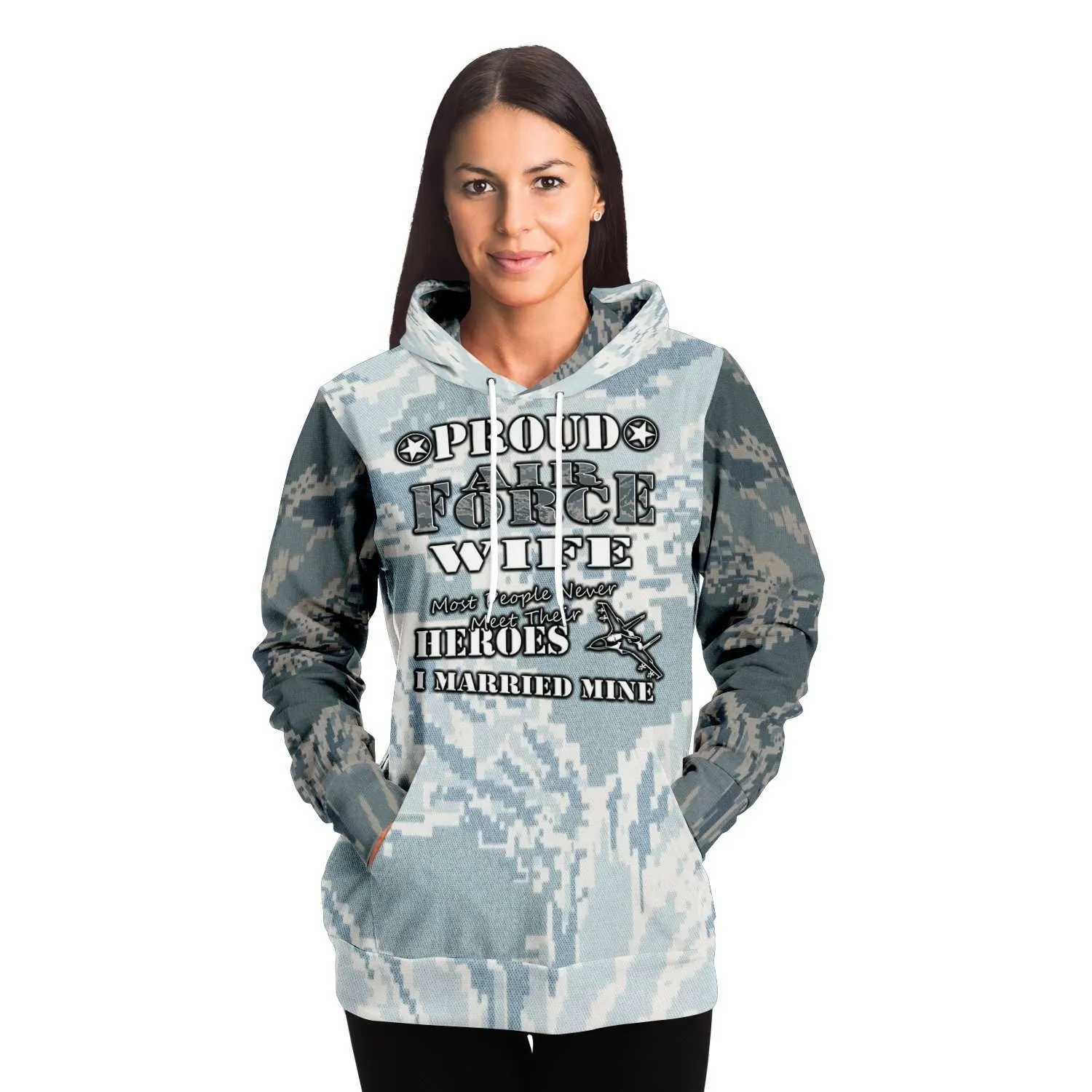 Proud Air Force Wife, I Married My Hero Premium Pullover Hoodie Gray Camo