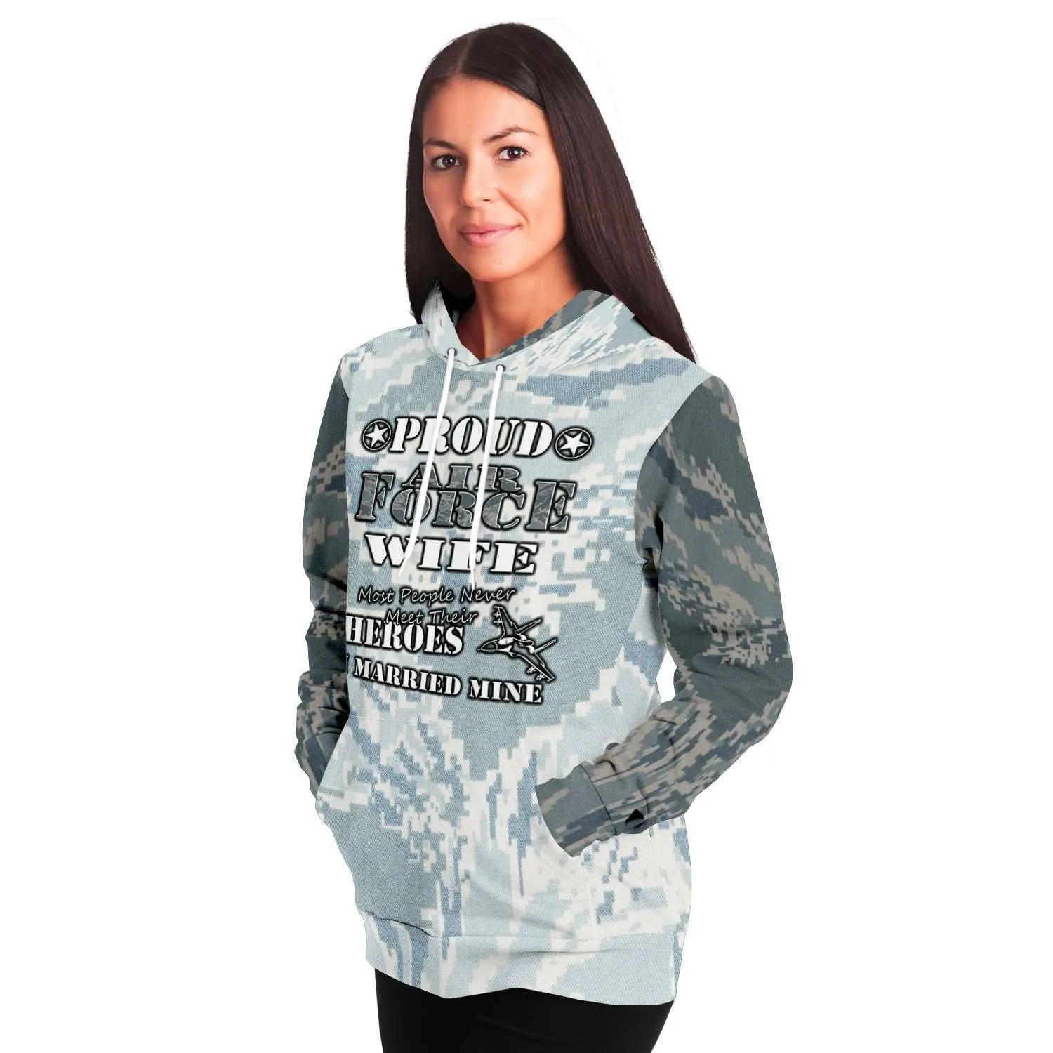Proud Air Force Wife, I Married My Hero Premium Pullover Hoodie Gray Camo
