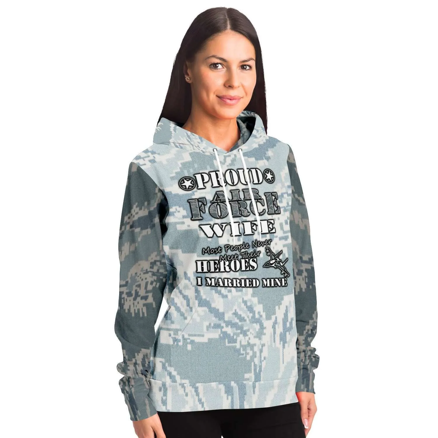 Proud Air Force Wife, I Married My Hero Premium Pullover Hoodie Gray Camo