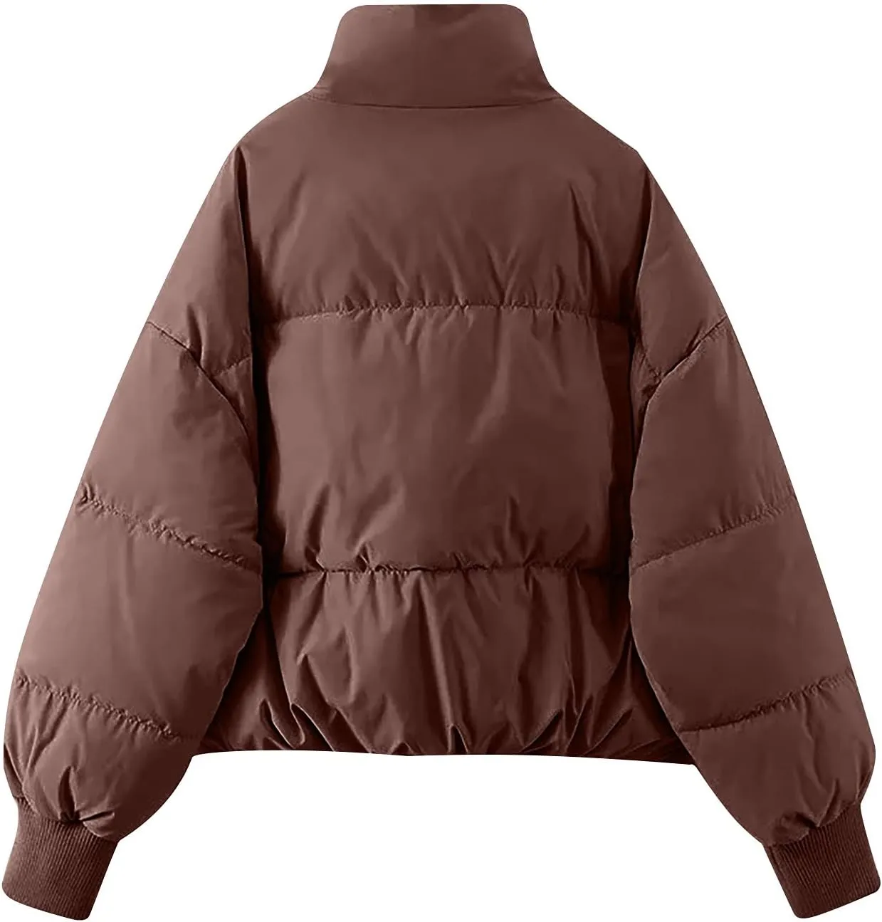 Puffer Jacket Womens Winter Cropped Quilted Coat Casual Baggy Long Sleeve Zip Down Jackets Outerwear With Pockets