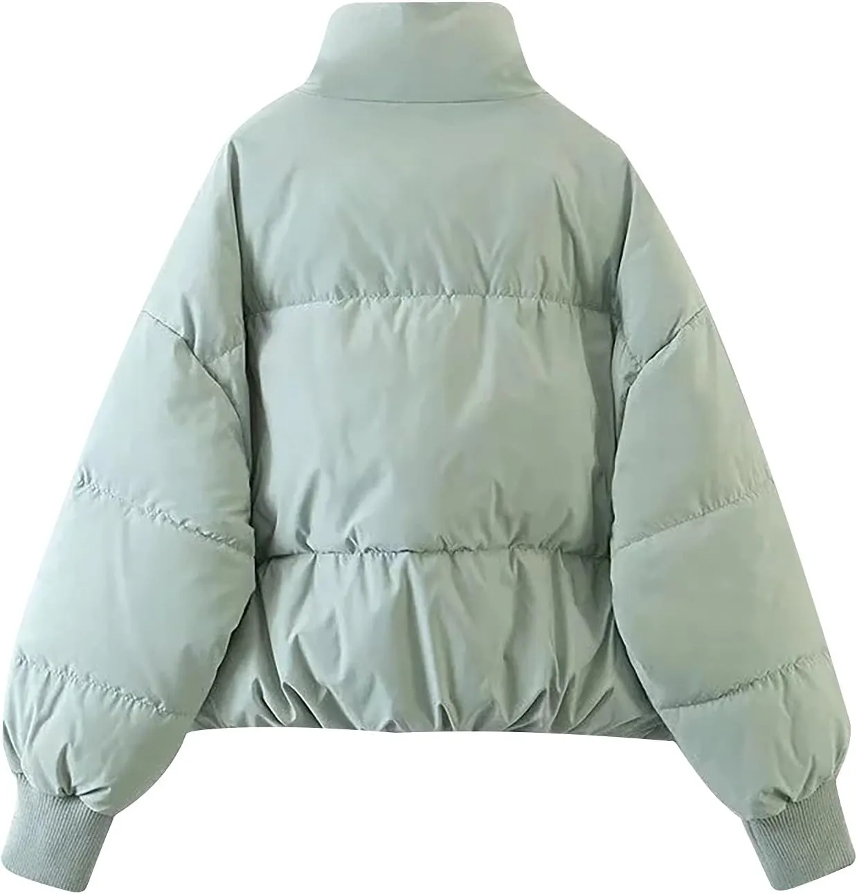Puffer Jacket Womens Winter Cropped Quilted Coat Casual Baggy Long Sleeve Zip Down Jackets Outerwear With Pockets