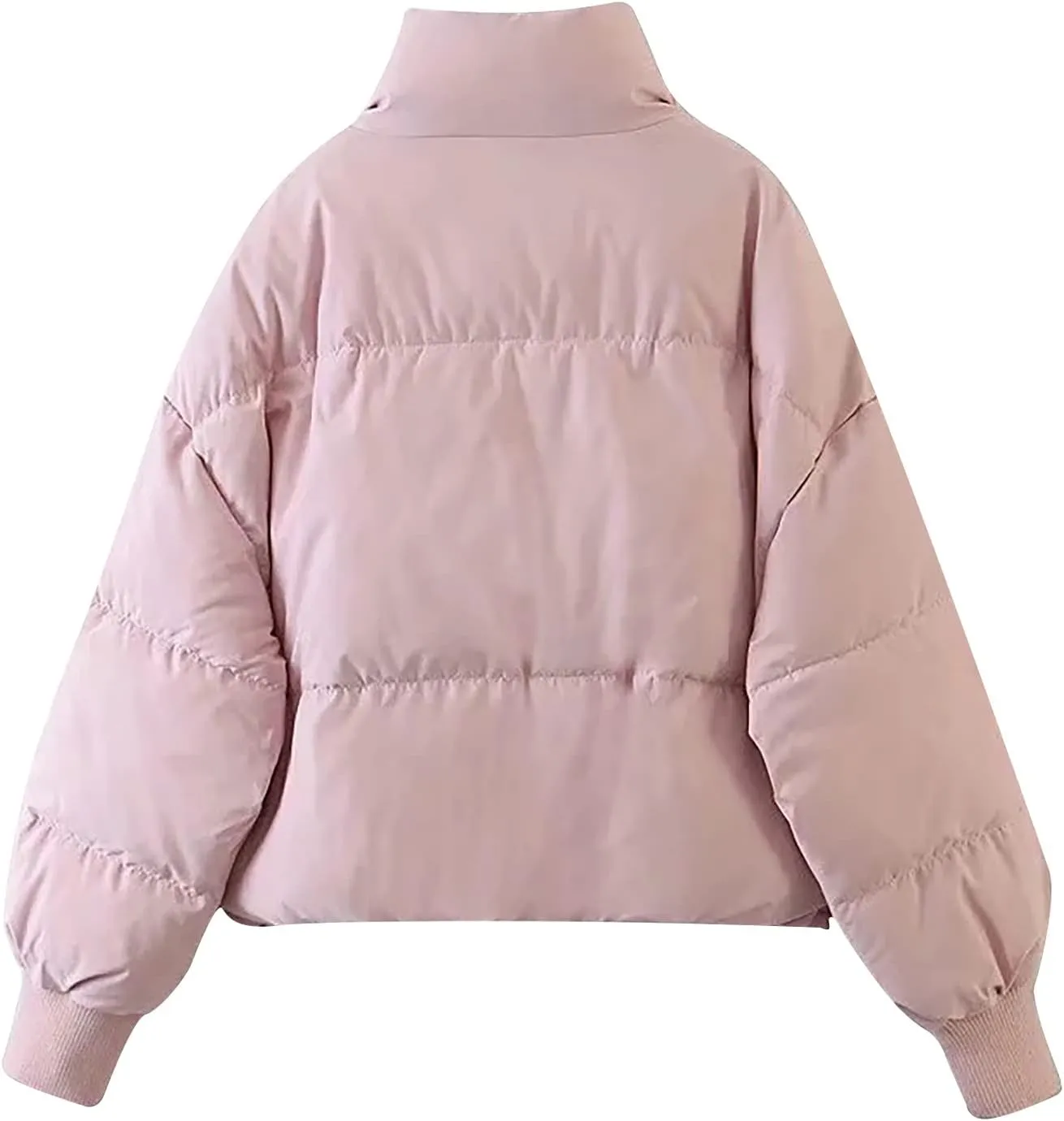 Puffer Jacket Womens Winter Cropped Quilted Coat Casual Baggy Long Sleeve Zip Down Jackets Outerwear With Pockets