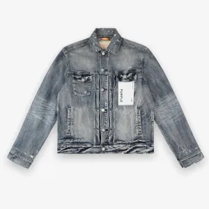 Purple Brand Denim Jacket Bandana Trucker Indigo Vintage Wash  P007-BTI