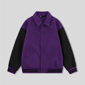 Purple Byron Collar Wool & Leather Varsity Jacket Black Sleeves - Jack N Hoods