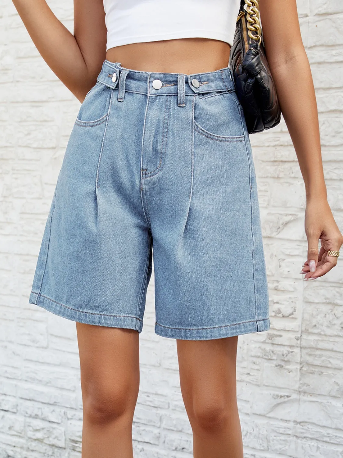 "Boxer" High Waist Denim Shorts