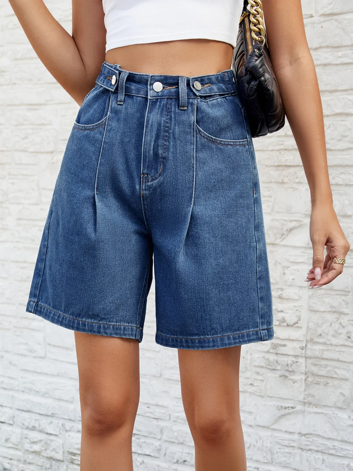 "Boxer" High Waist Denim Shorts