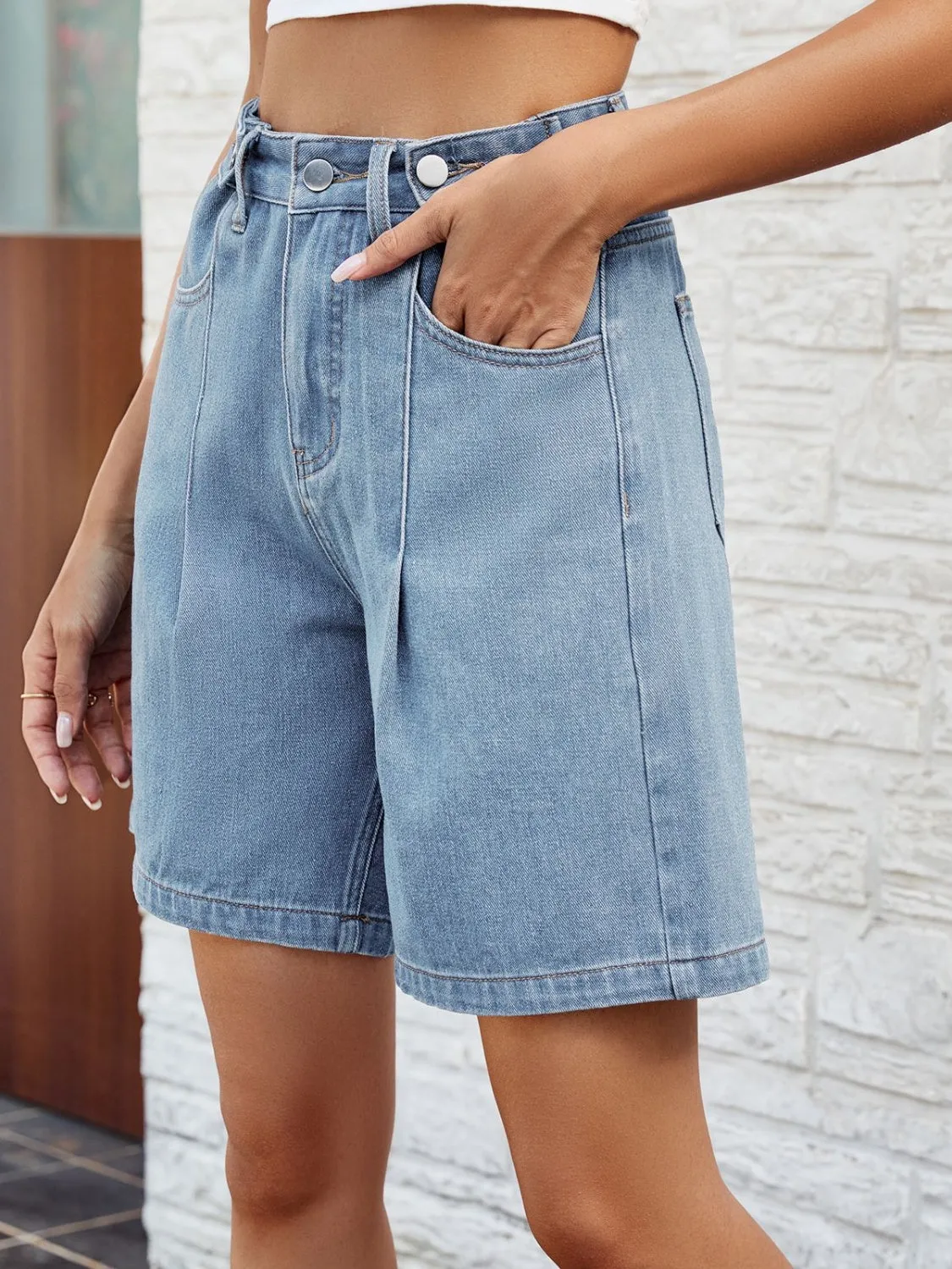 "Boxer" High Waist Denim Shorts