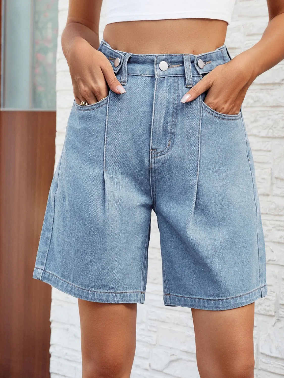 "Boxer" High Waist Denim Shorts