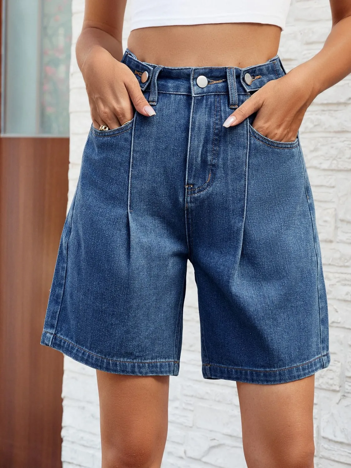 "Boxer" High Waist Denim Shorts