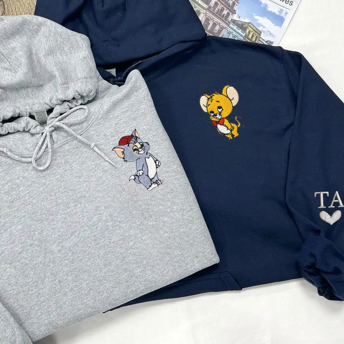 "Cat and Mouse" Couple Sweatshirts - Custom Embroidered Matching Hoodies For Couples