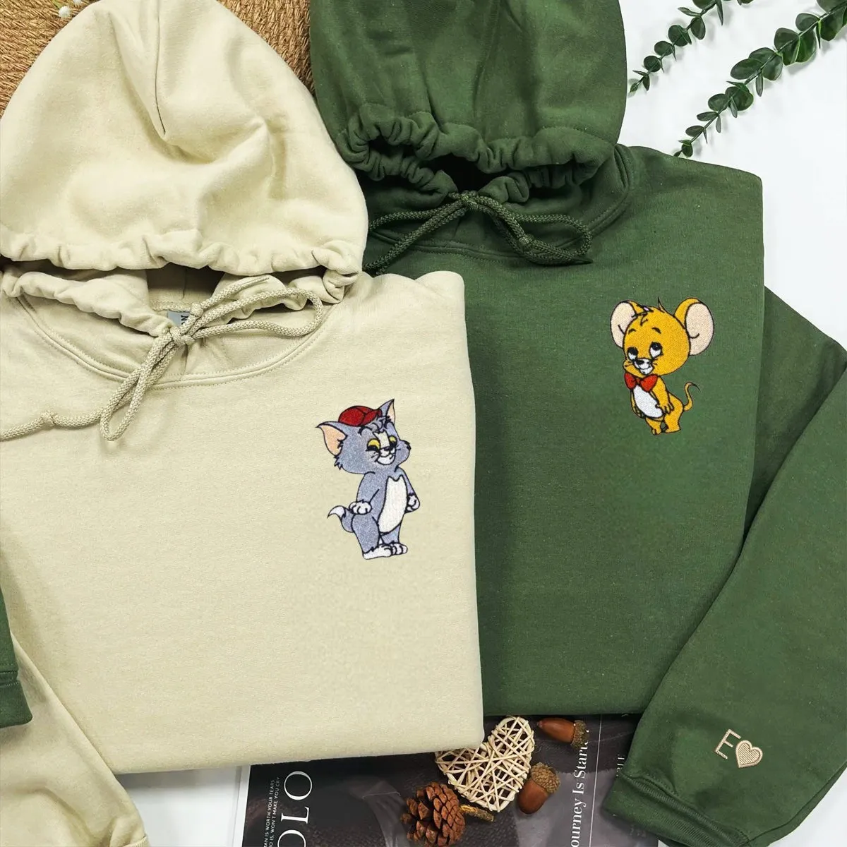 "Cat and Mouse" Couple Sweatshirts - Custom Embroidered Matching Hoodies For Couples