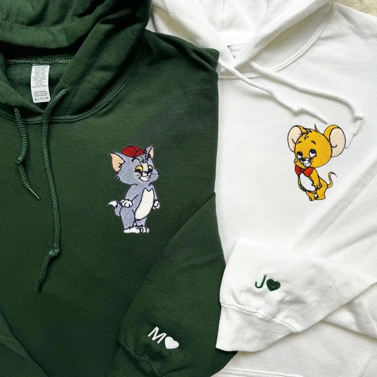"Cat and Mouse" Couple Sweatshirts - Custom Embroidered Matching Hoodies For Couples