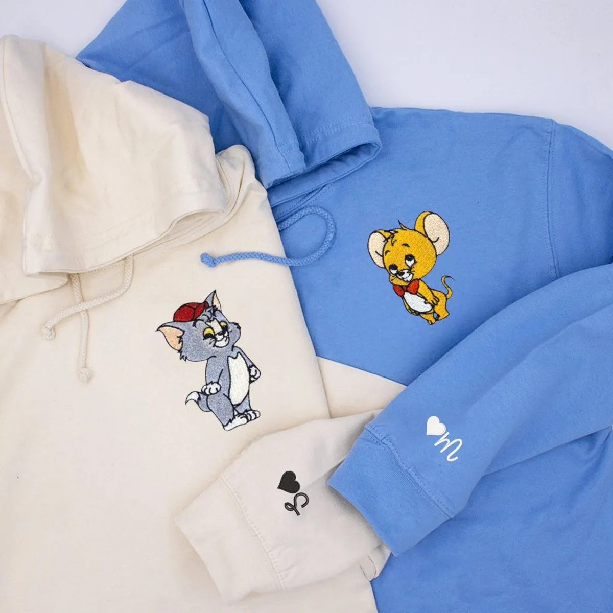 "Cat and Mouse" Couple Sweatshirts - Custom Embroidered Matching Hoodies For Couples
