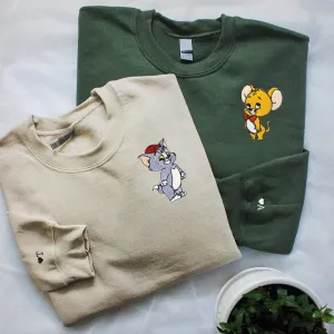 "Cat and Mouse" Couple Sweatshirts - Custom Embroidered Matching Hoodies For Couples