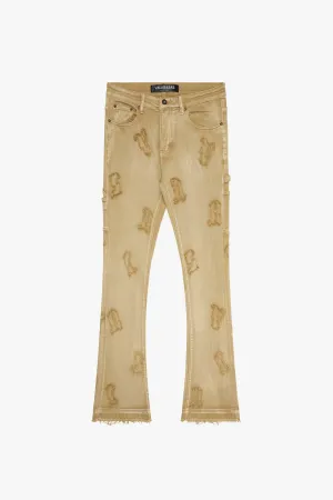 "LOOMIS " KHAKI VINTAGE WASH FLARED STACKED JEAN