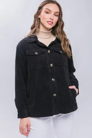 "Morning Chill" Black Corduroy Jacket w/ Faux Fur Detail Inside