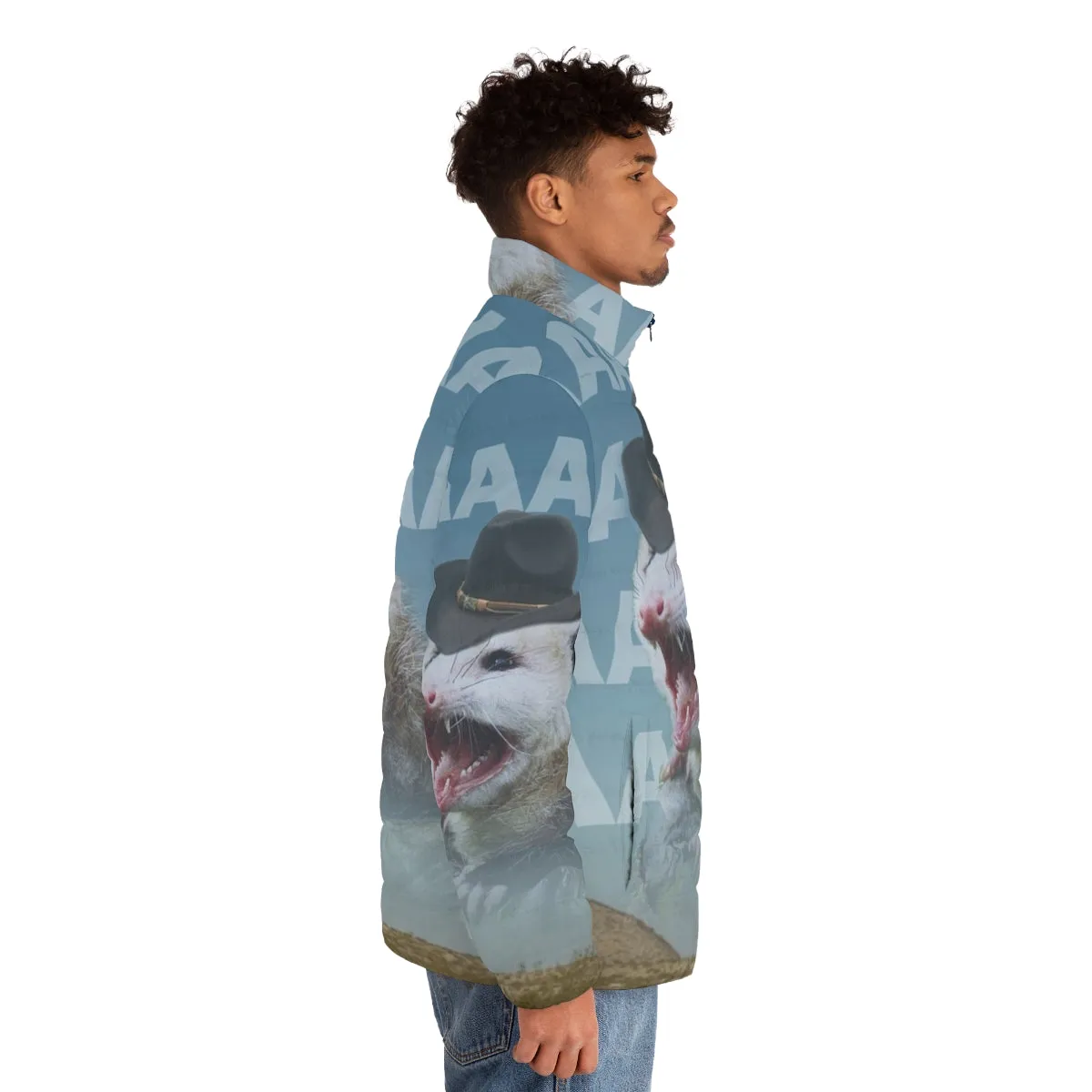 "Vintage Screaming Cowboy Possum Puffer Jacket: The Ultimate Western Outlaw Style"