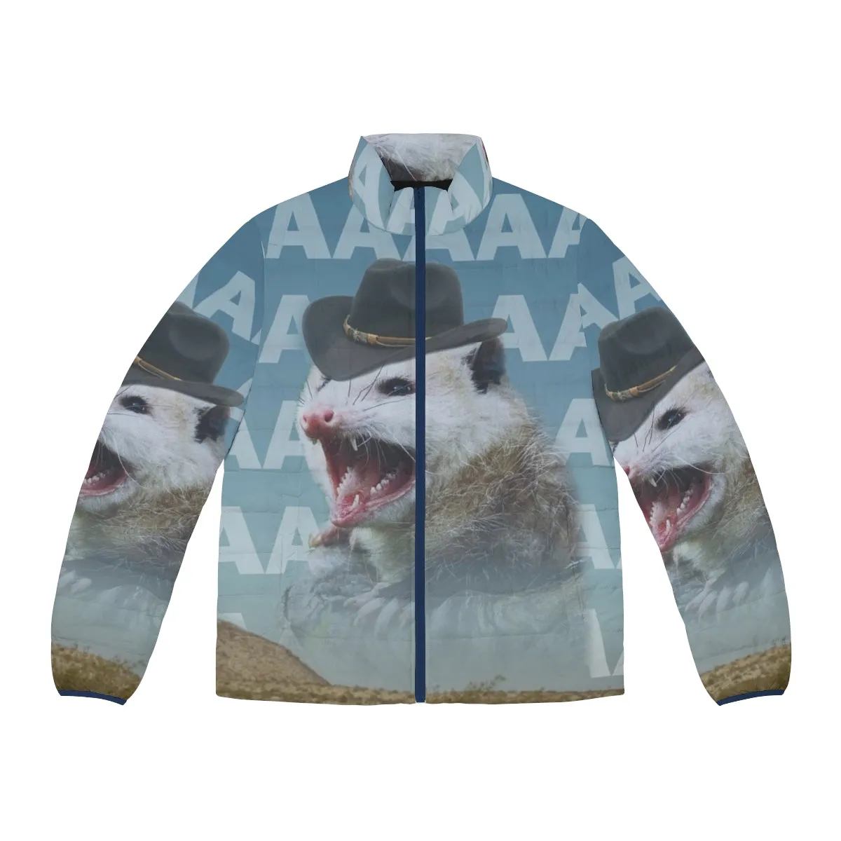"Vintage Screaming Cowboy Possum Puffer Jacket: The Ultimate Western Outlaw Style"
