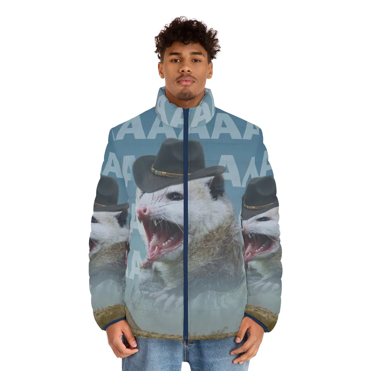 "Vintage Screaming Cowboy Possum Puffer Jacket: The Ultimate Western Outlaw Style"