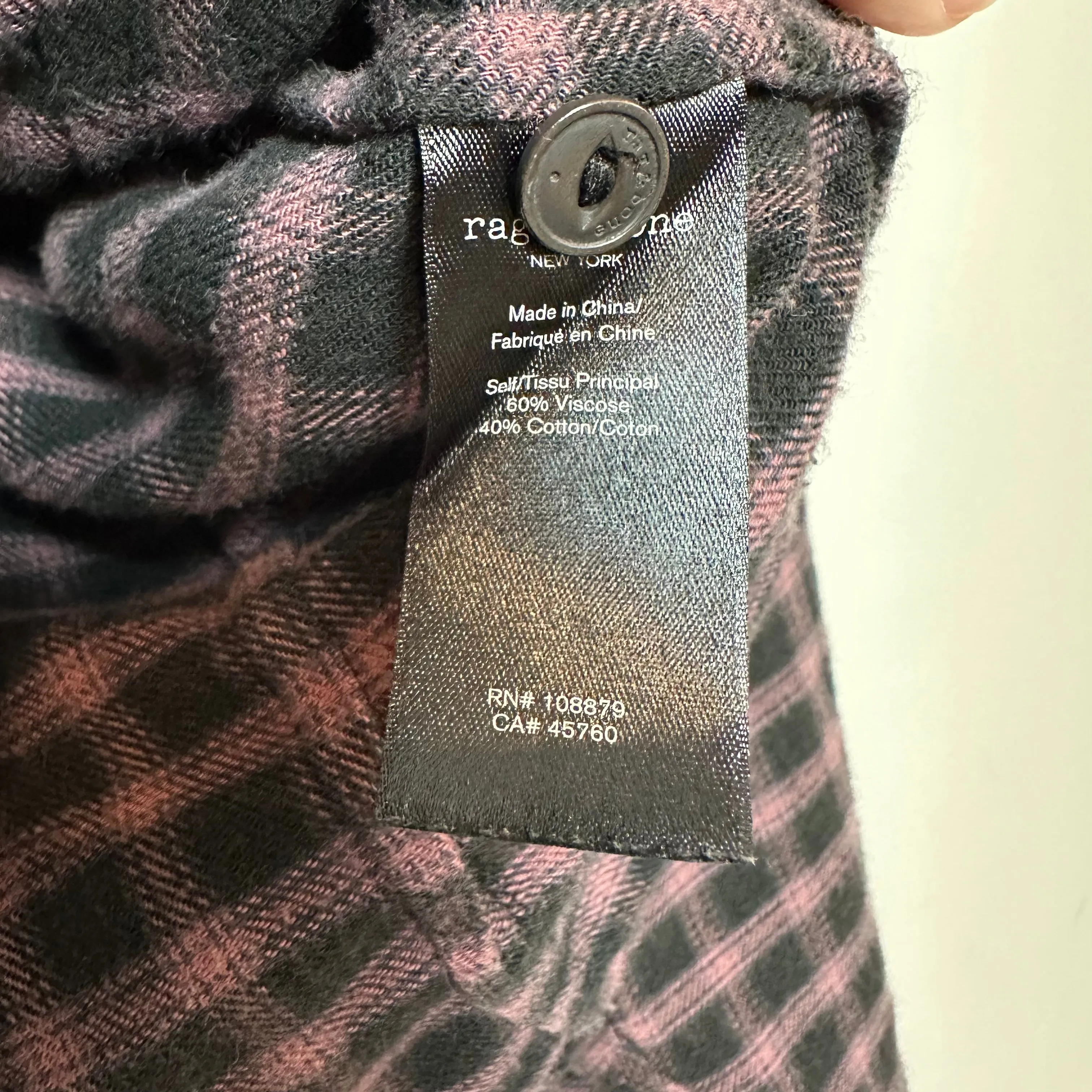 Rag & Bone Iris Plaid Flannel Shirt Black Pink Collared Button Up XS