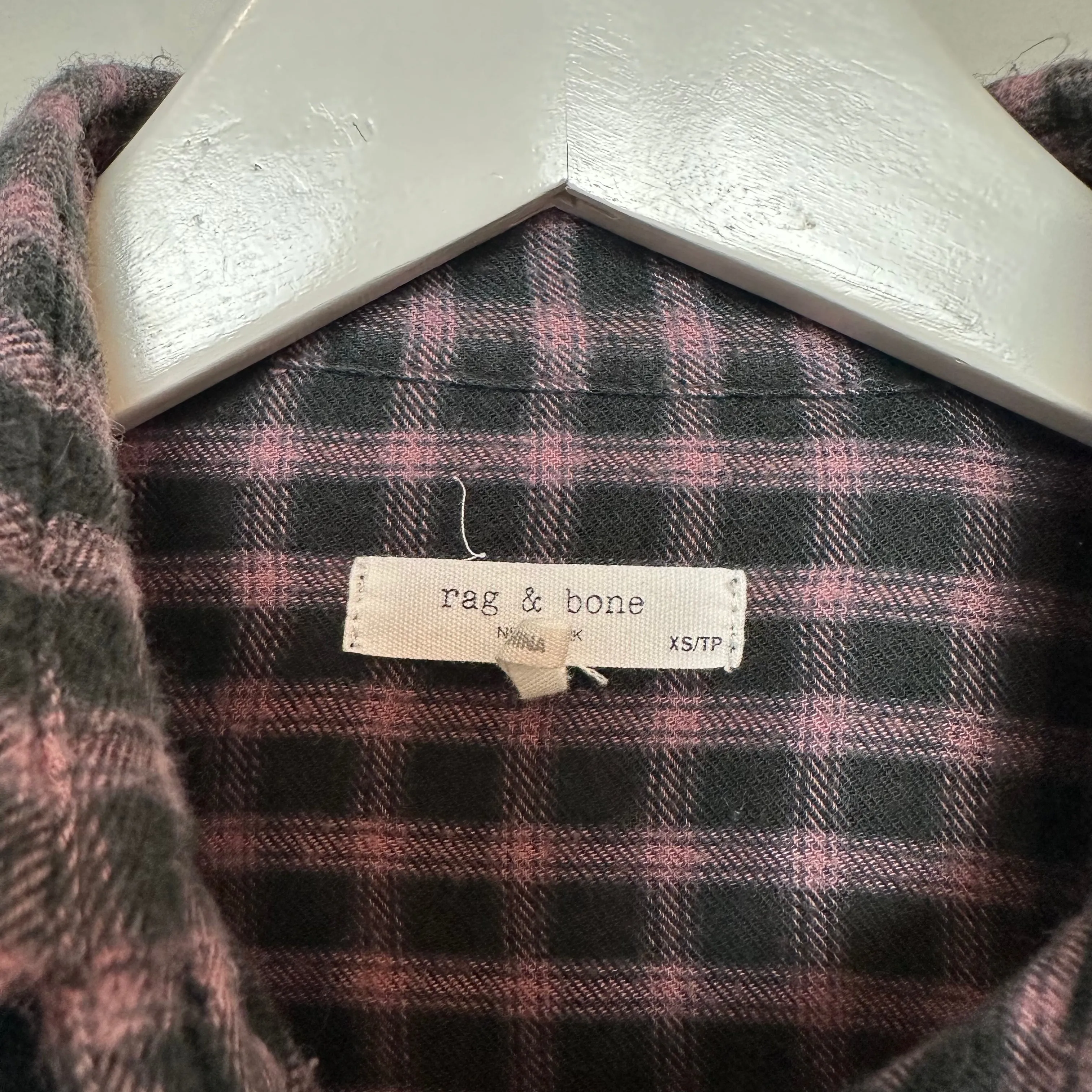 Rag & Bone Iris Plaid Flannel Shirt Black Pink Collared Button Up XS