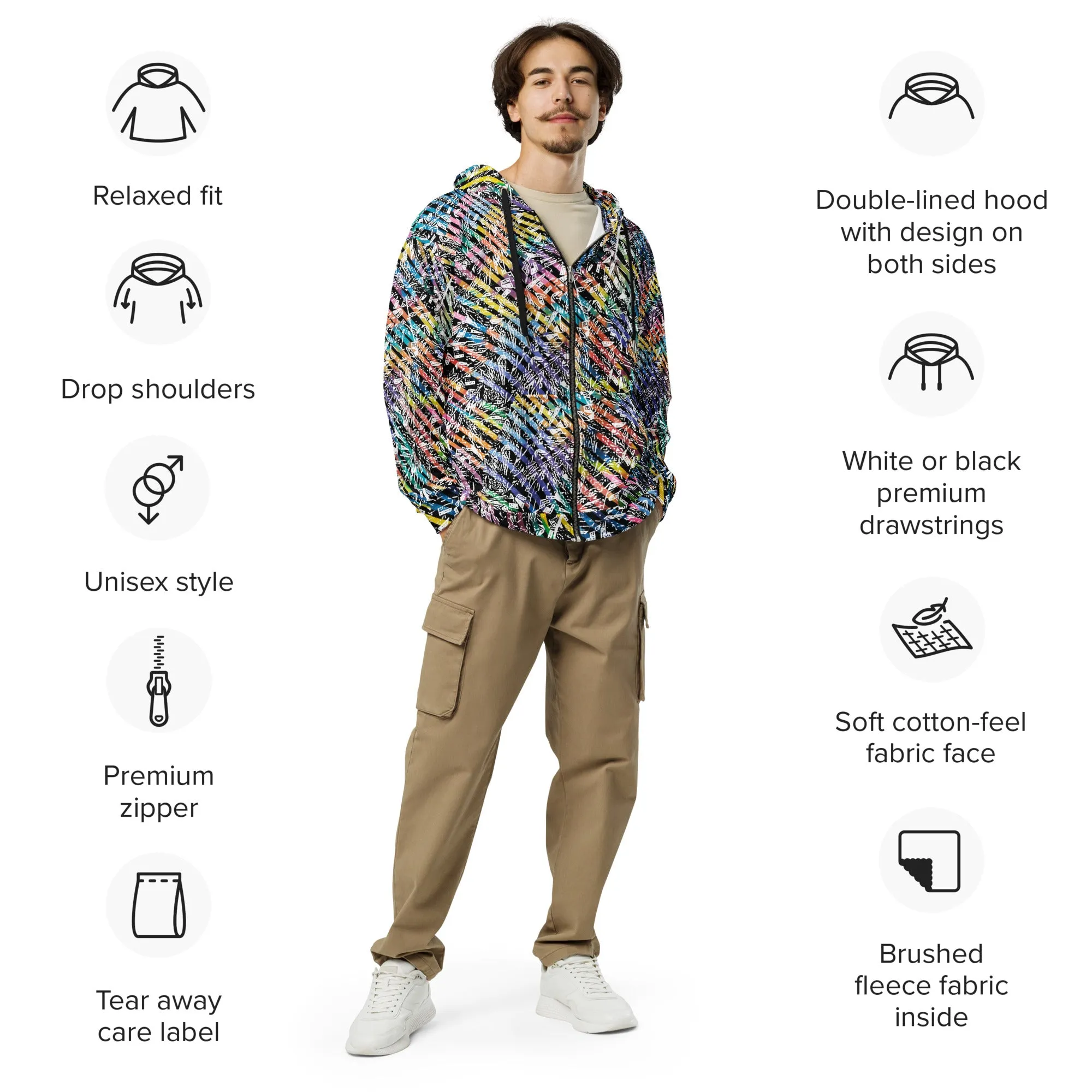 rainbow diamond party with 6 eyed bicycle tiger in hood Unisex zip hoodie